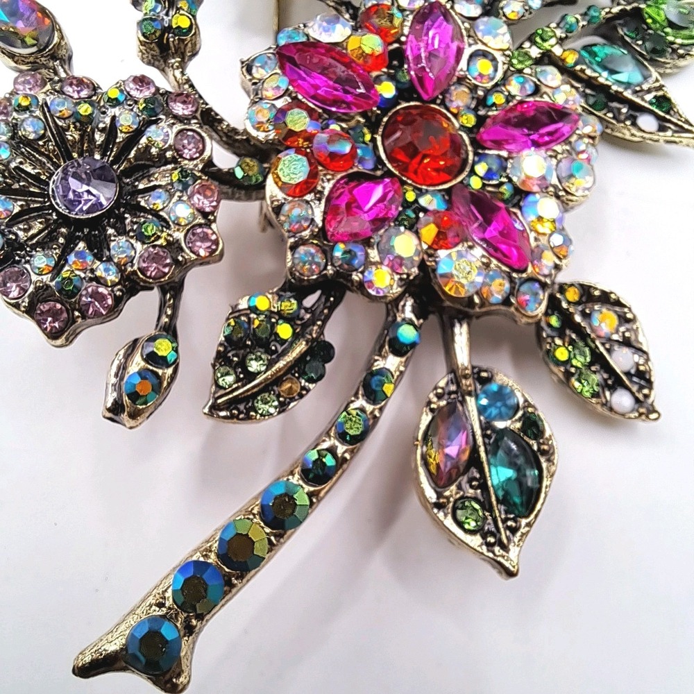 Metal Gallery Floral Colorful Rhinestone Brooch Pin - Picture 3 of 5